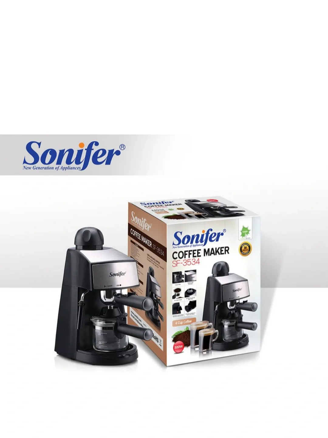 Rojogli kofe qaynatgich Sonifer SF-3534, 3.5 bar, 240 ml, qora