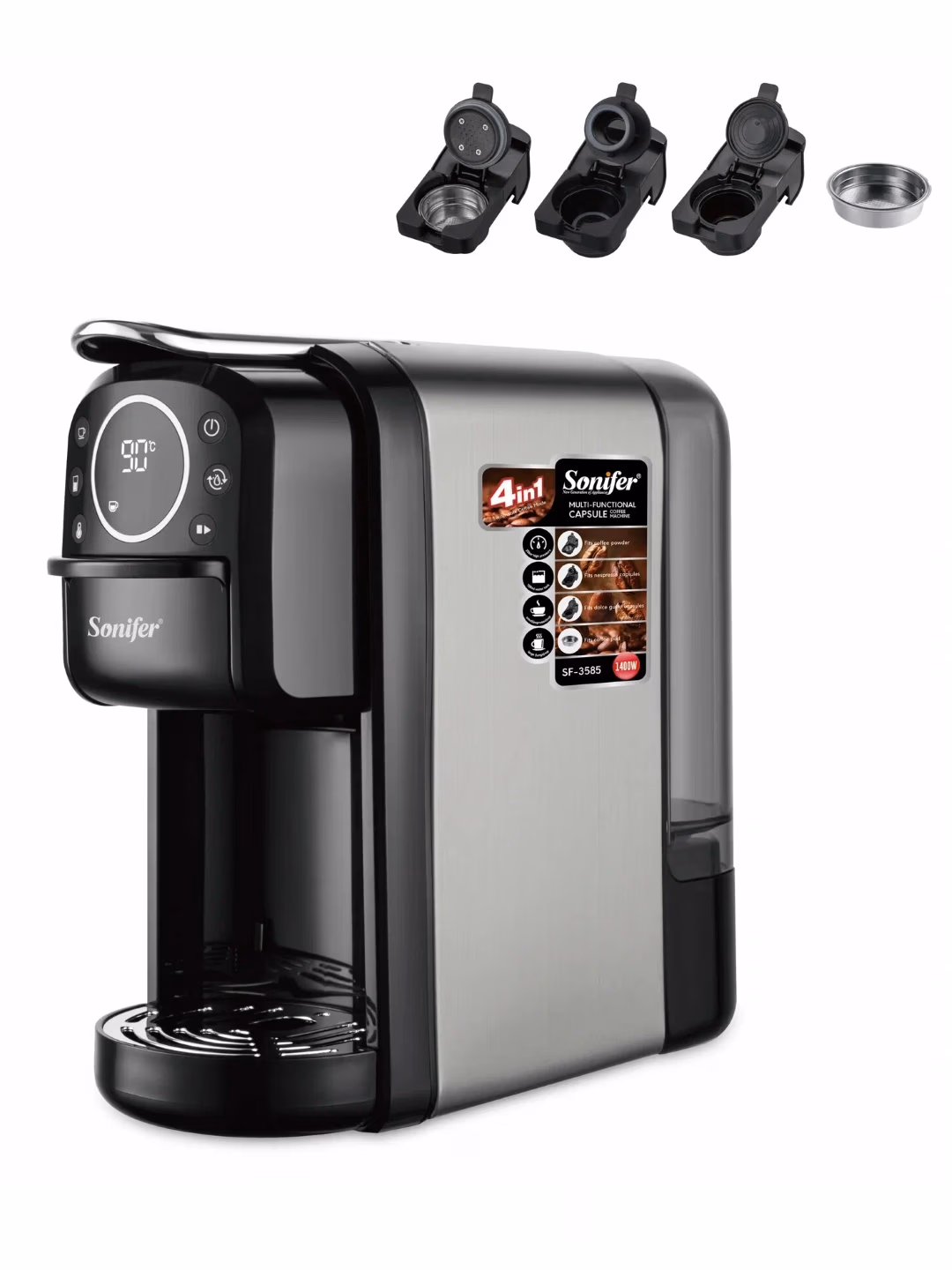Kapsulali kofe qaynatgich Sonifer SF-3579 4 tasi 1 da, 20 bar, qora - 9
