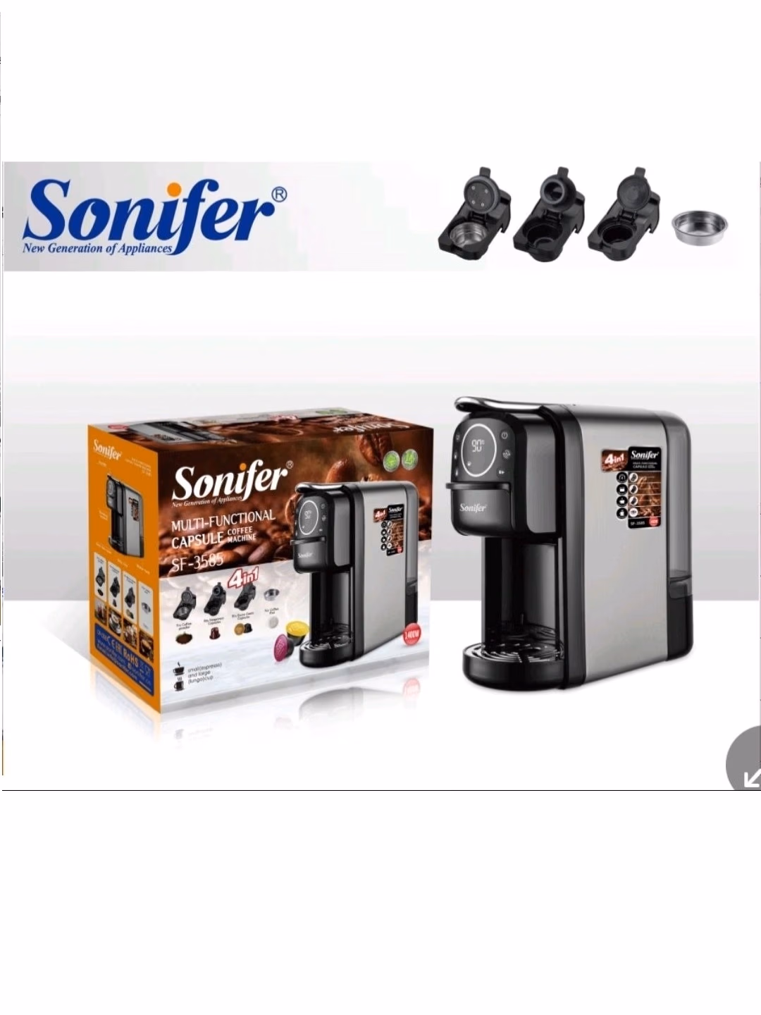 Kapsulali kofe qaynatgich Sonifer SF-3579 4 tasi 1 da, 20 bar, qora - 10