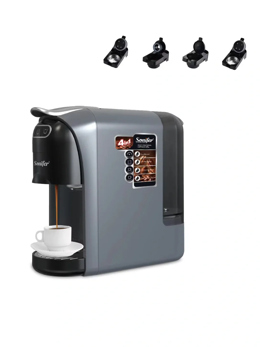 Kapsulali kofe qaynatgich Sonifer SF-3579 4 tasi 1 da, 20 bar, qora