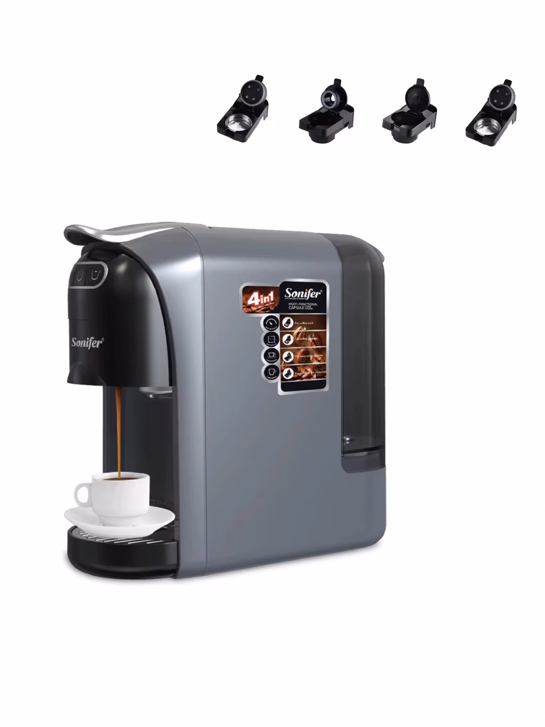 Kapsulali kofe qaynatgich Sonifer SF-3579 4 tasi 1 da, 20 bar, qora - 19