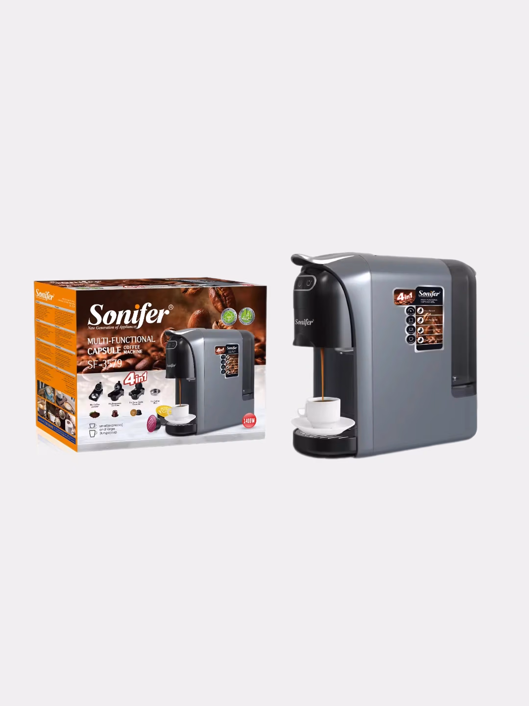 Kapsulali kofe qaynatgich Sonifer SF-3579 4 tasi 1 da, 20 bar, qora - 20