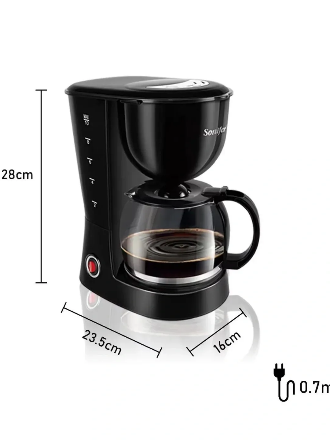 Tomchili kofe qaynatgich Sonifer SF-3564, 0.75 L, 650 Vt, qora