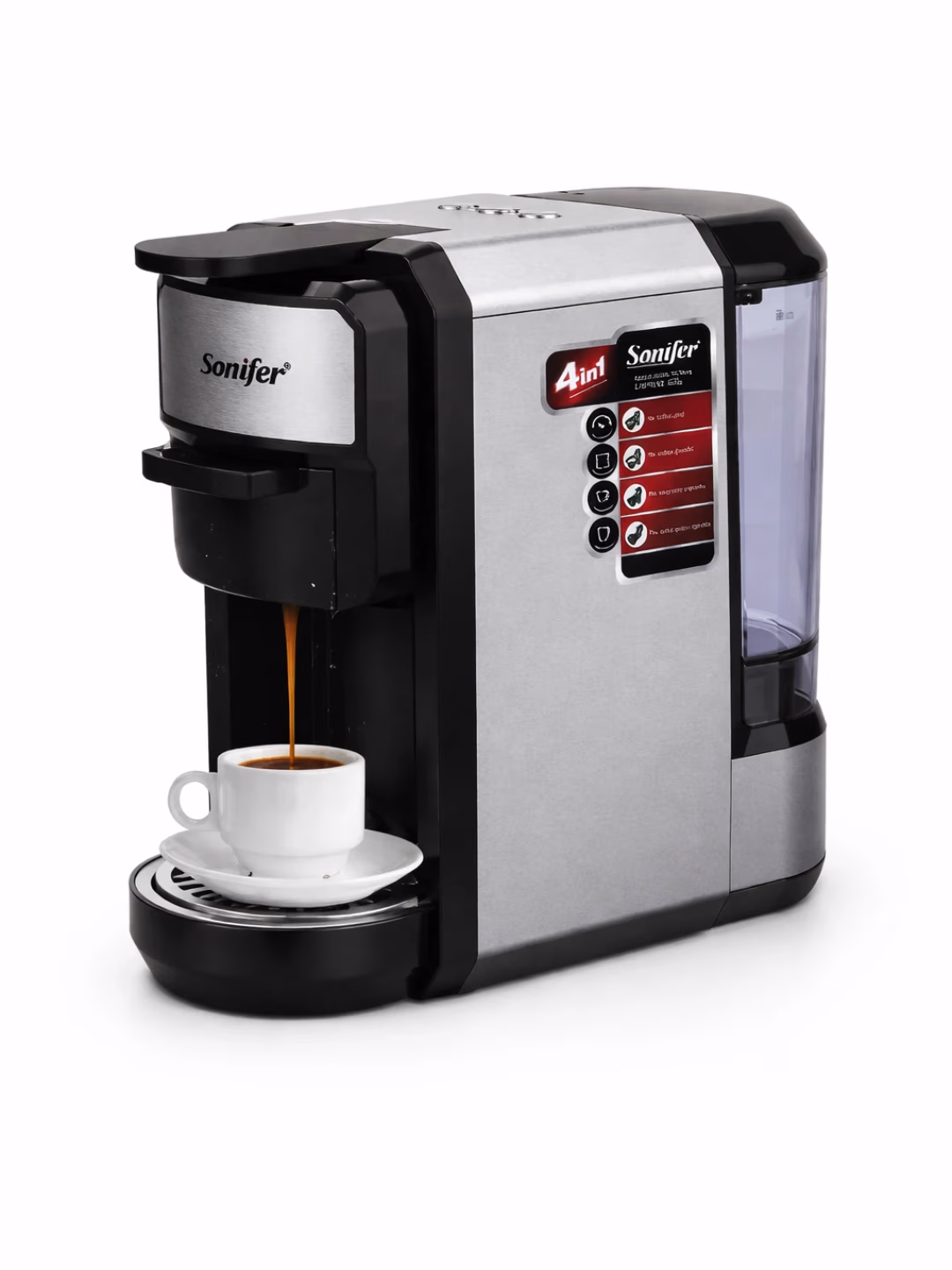 Kapsulali kofe qaynatgich Sonifer SF-3580 4 tasi 1 da, kumush-qora - 3