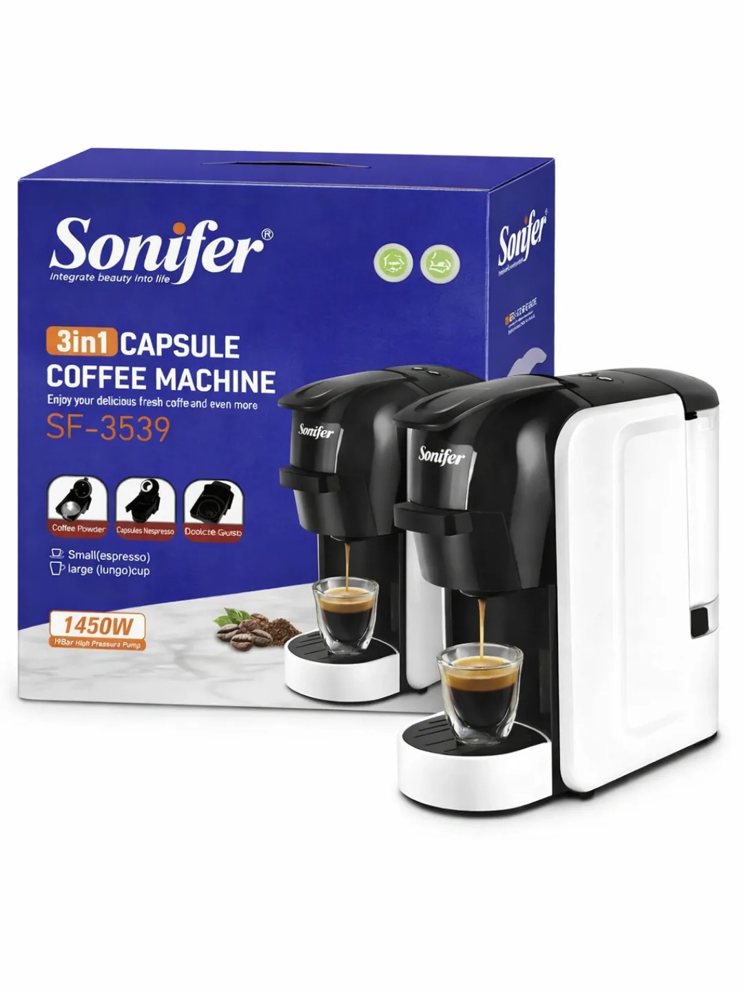 Kapsulali kofe qaynatgich Sonifer SF-3539 3 tasi 1 da, 19 bar