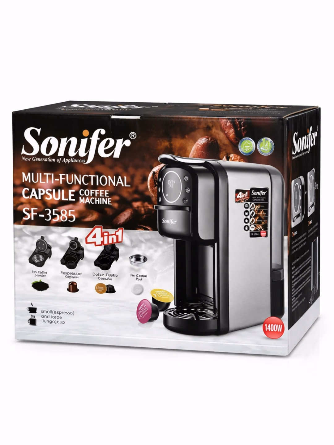 Kapsulali kofe mashinasi Sonifer SF-3555, 7 L, 1400 Vt, qora-kumushrang - 4