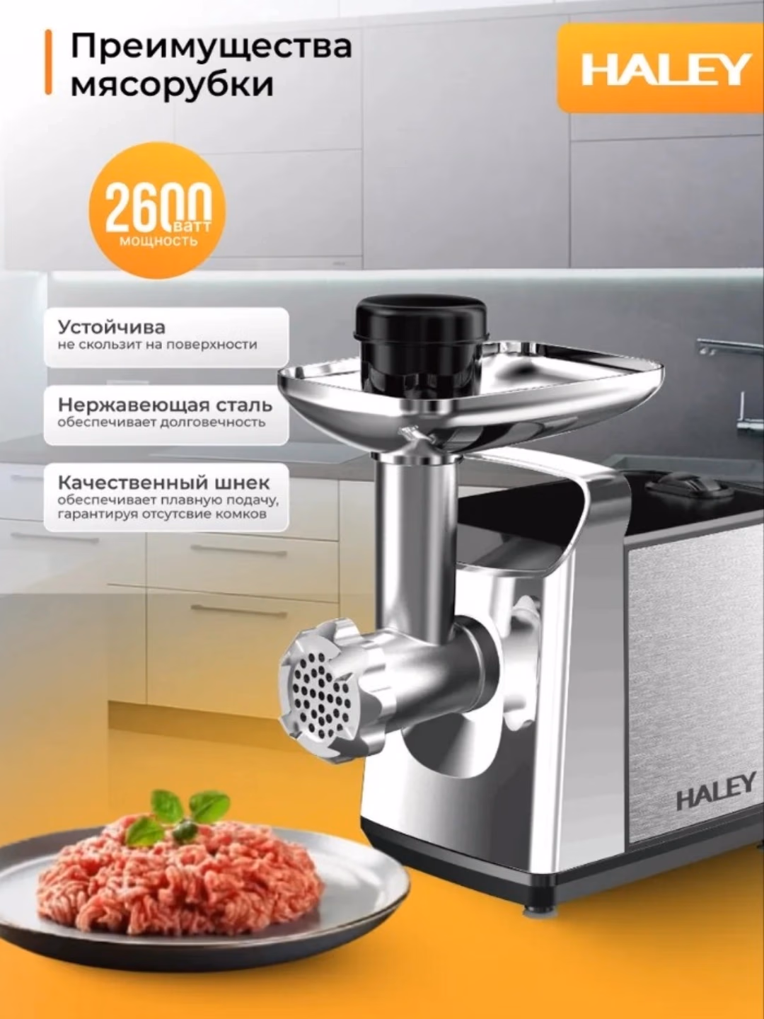 Elektr go'shtqiymalagich Haley Turbo Force 3000, 3000 Vt, metall - 19