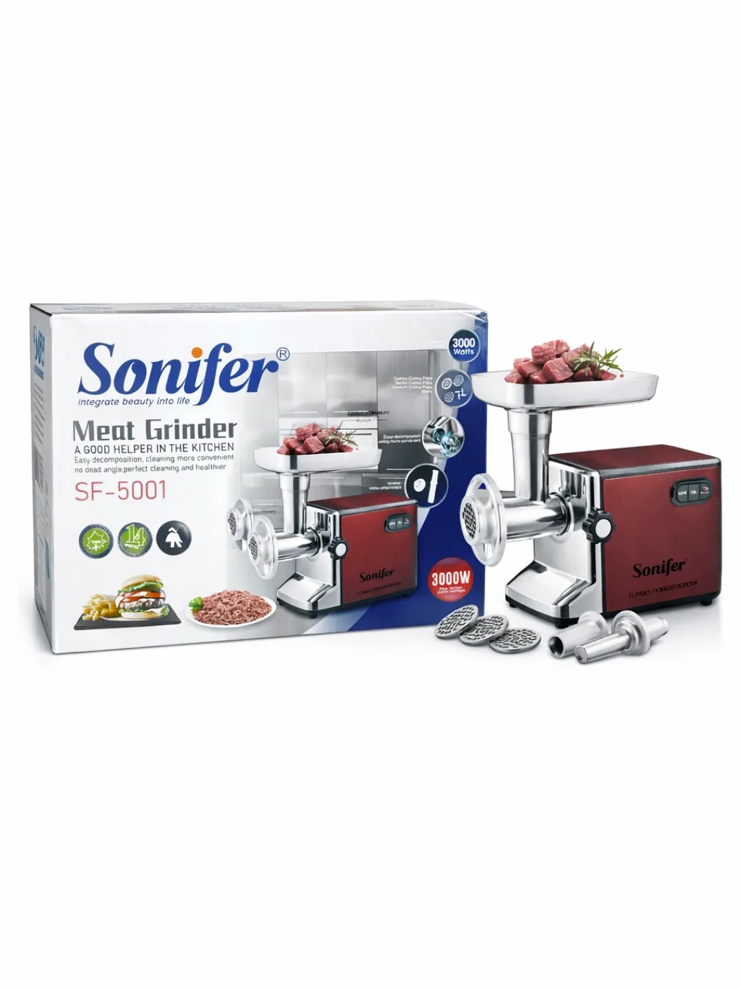 Elektr go'shtqiymalagich Sonifer SF-5001, 3000 Vt, qizil
