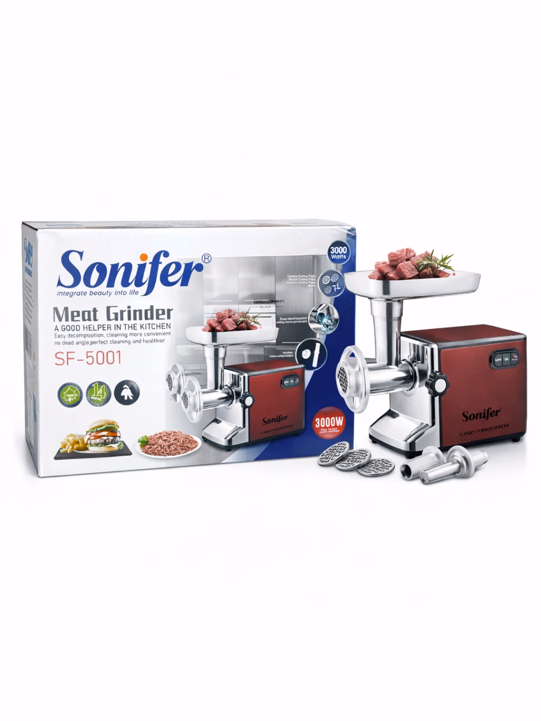 Elektr go'shtqiymalagich Sonifer SF-5001, 3000 Vt, qizil - 7