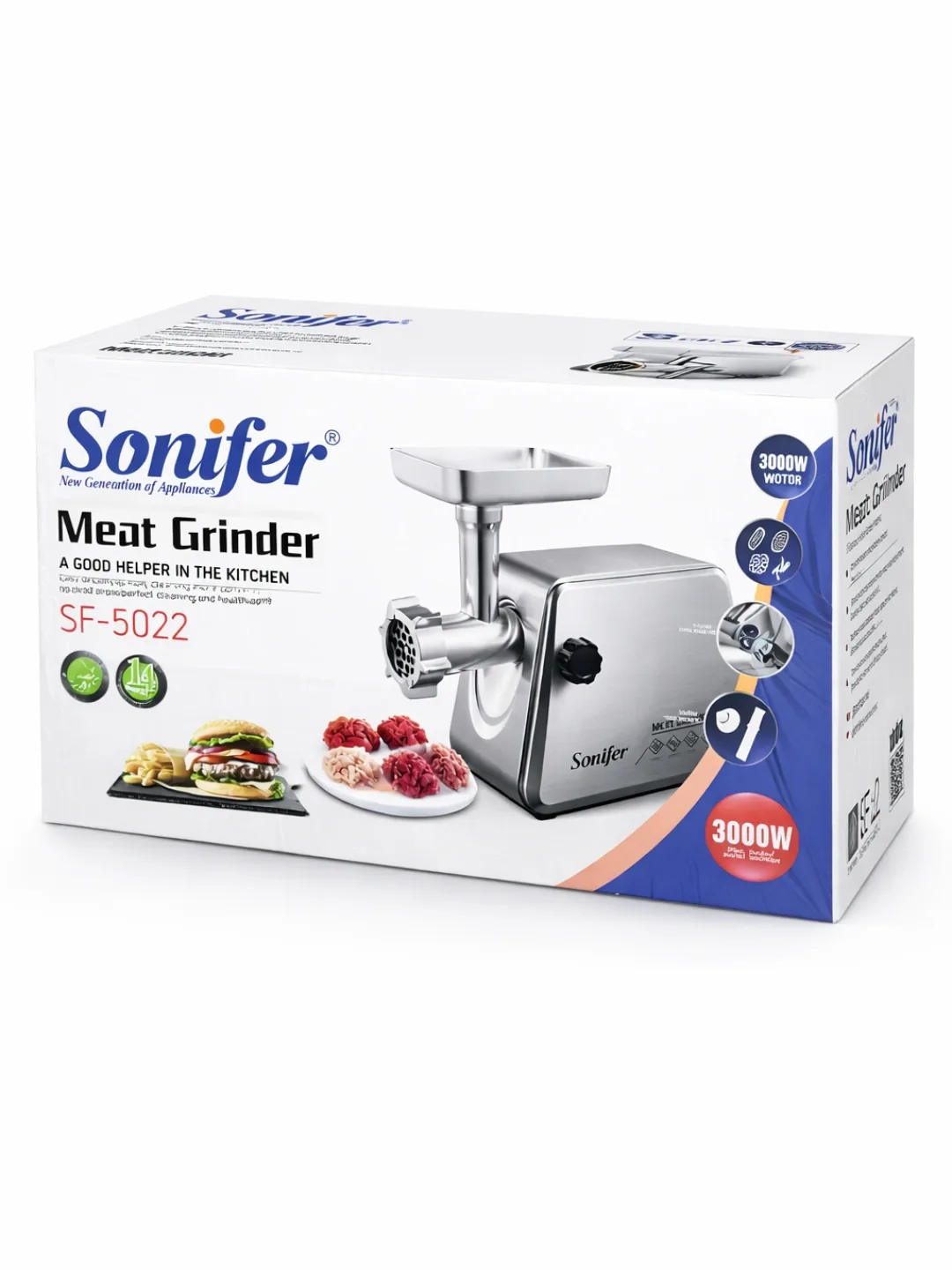 Elektr go'shtqiymalagich Sonifer SF-5022, 3000 Vt, kumushrang