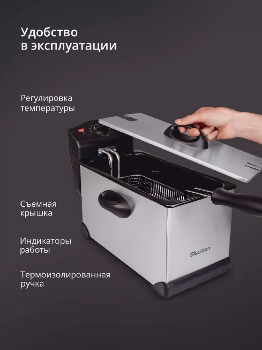 Elektr frityurnitsa Blackton Bt DF1111, 3 L, 2000 Vt, kumush-qora - 3