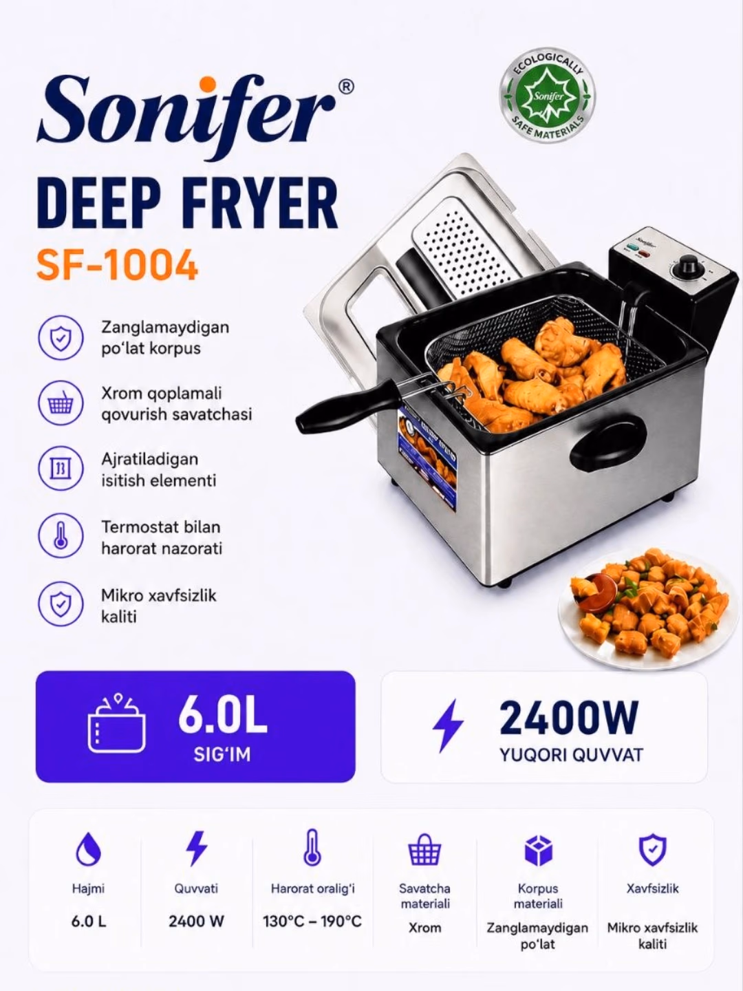 Elektr frityurnitsa Sonifer SF-1004, 6 L, 2400 Vt, metall