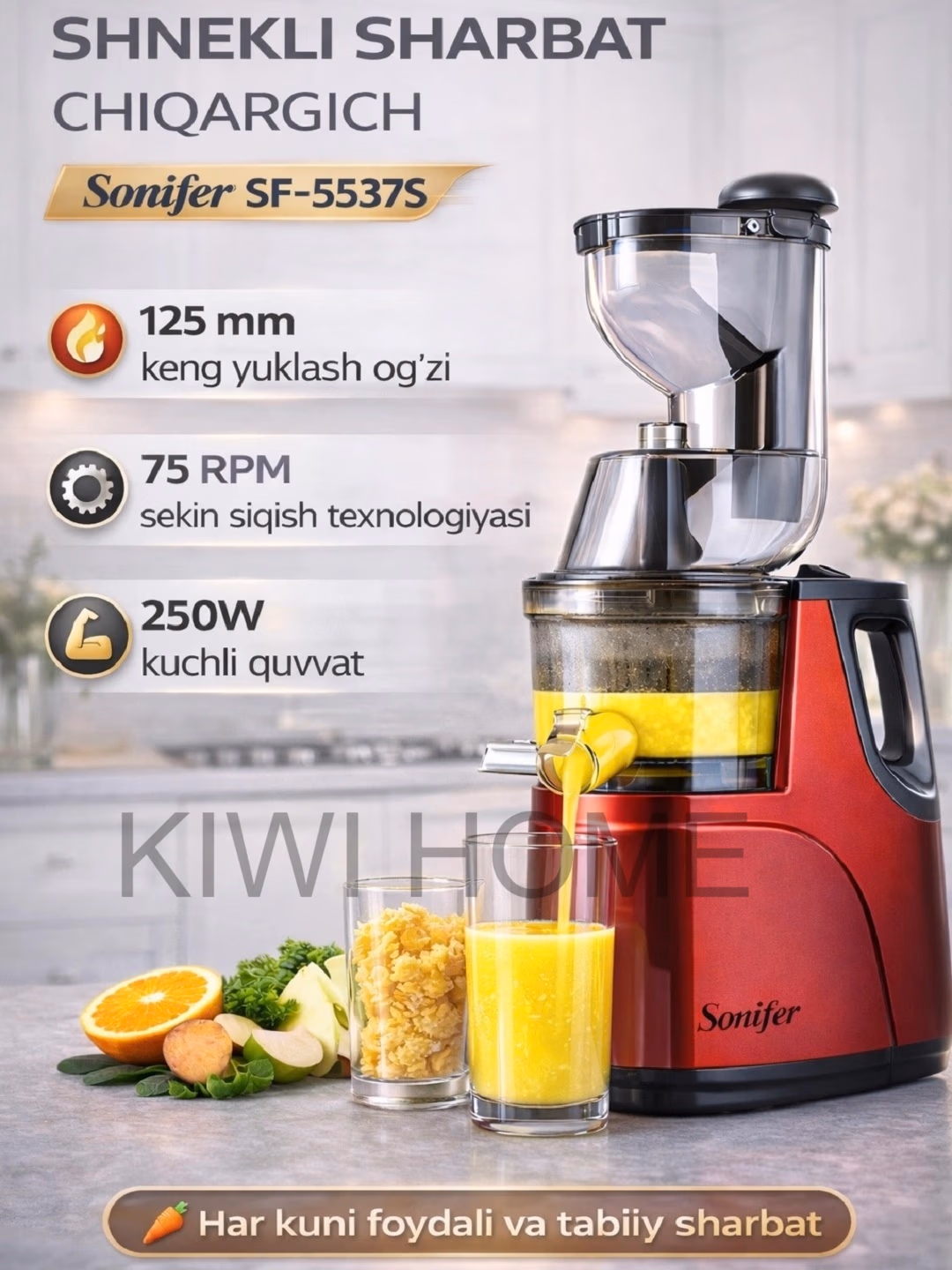 Shnekli sharbat chiqargich Sonifer SF-5537S, 250 Vt, qizil