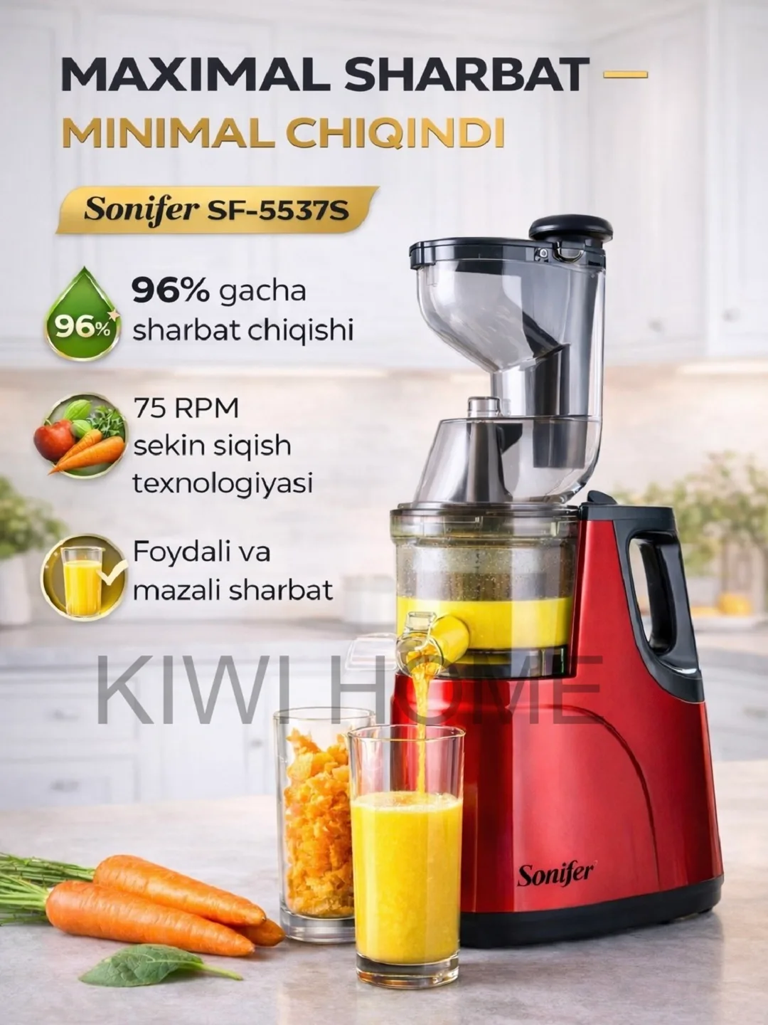 Shnekli sharbat chiqargich Sonifer SF-5537S, 250 Vt, qizil