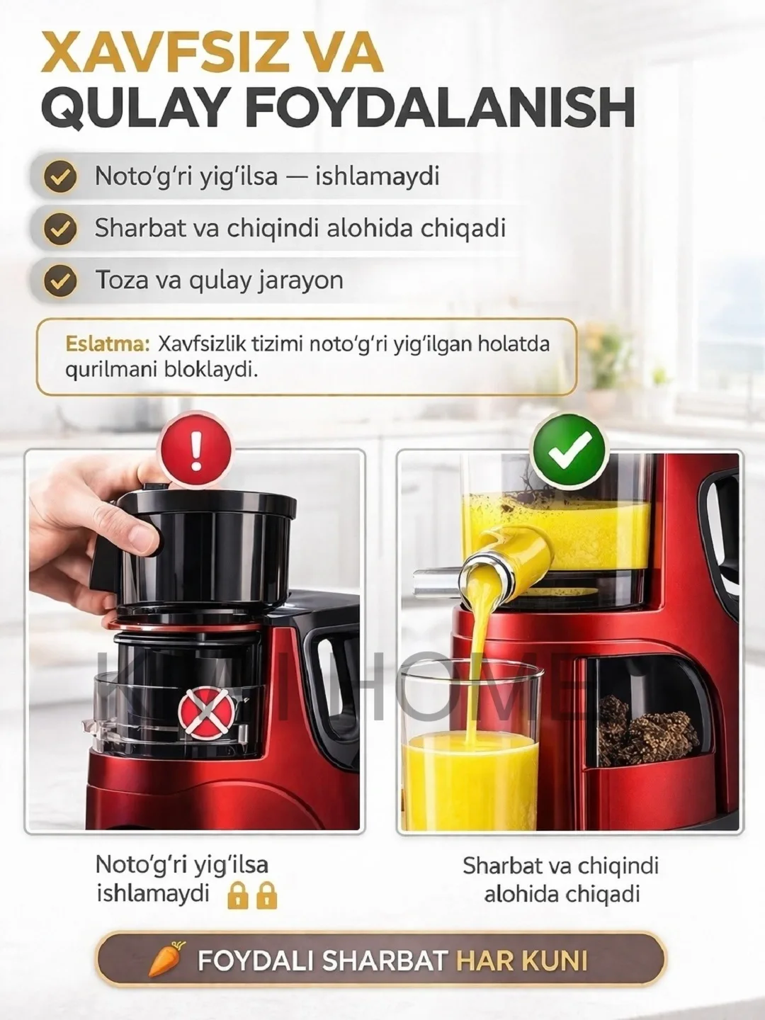 Shnekli sharbat chiqargich Sonifer SF-5537S, 250 Vt, qizil
