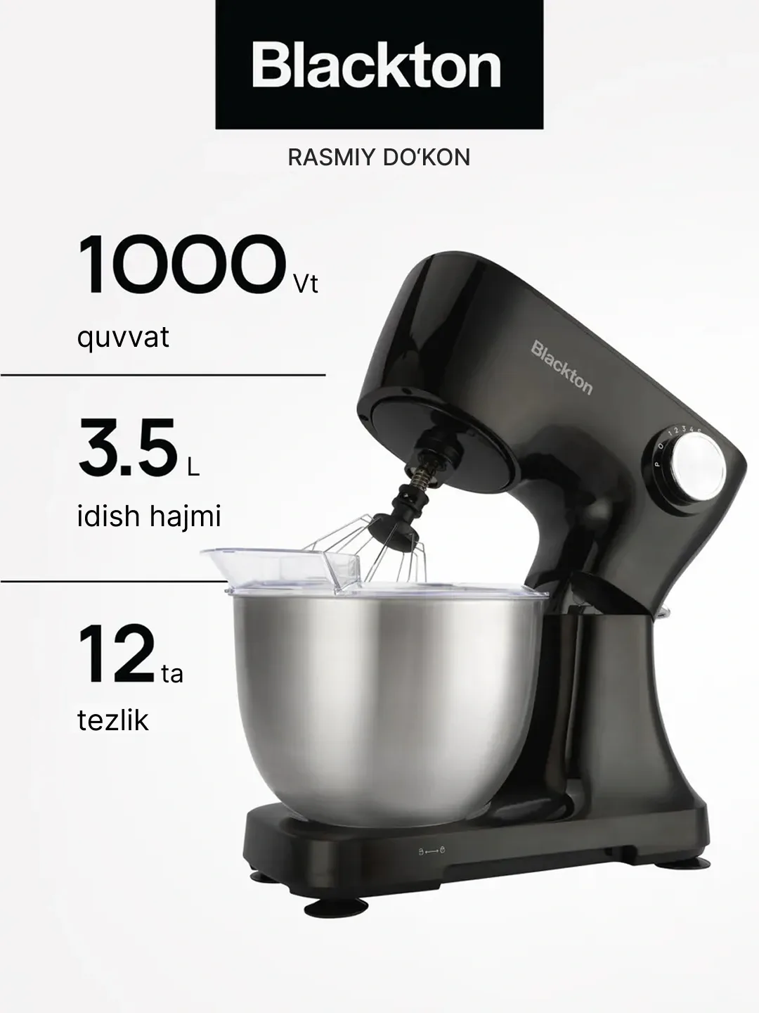 Planetar mikser Blackton Bt PM100, 3.5 L, 1000 Vt, qora