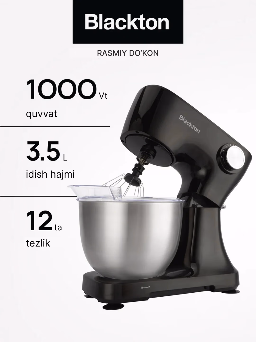 Planetar mikser Blackton Bt PM100, 3.5 L, 1000 Vt, qora - 2