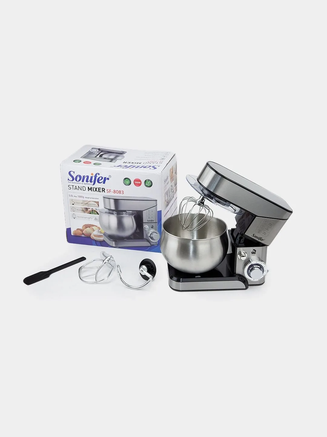 Planetar mikser Sonifer SF-8166, 5.0 L, 1200 Vt, qora-kumush