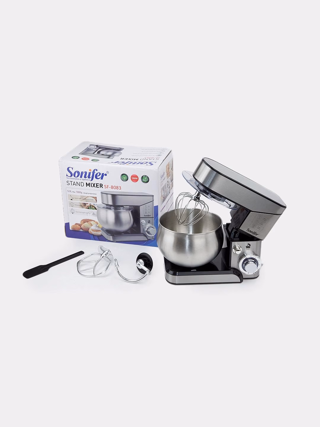 Planetar mikser Sonifer SF-8166, 5.0 L, 1200 Vt, qora-kumush - 7