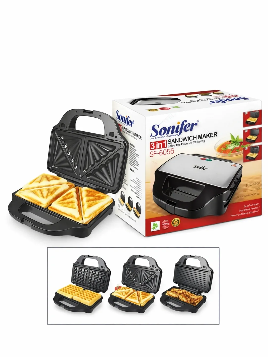 Multibaker Sonifer SF-6056 3 tasi 1 da, 900 Vt, qora