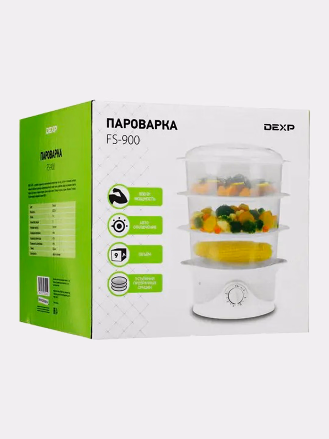 Elektr bug'pishirgich DEXP FS-900, 3 qavatli, 9 L, 800 Vt, oq - 6