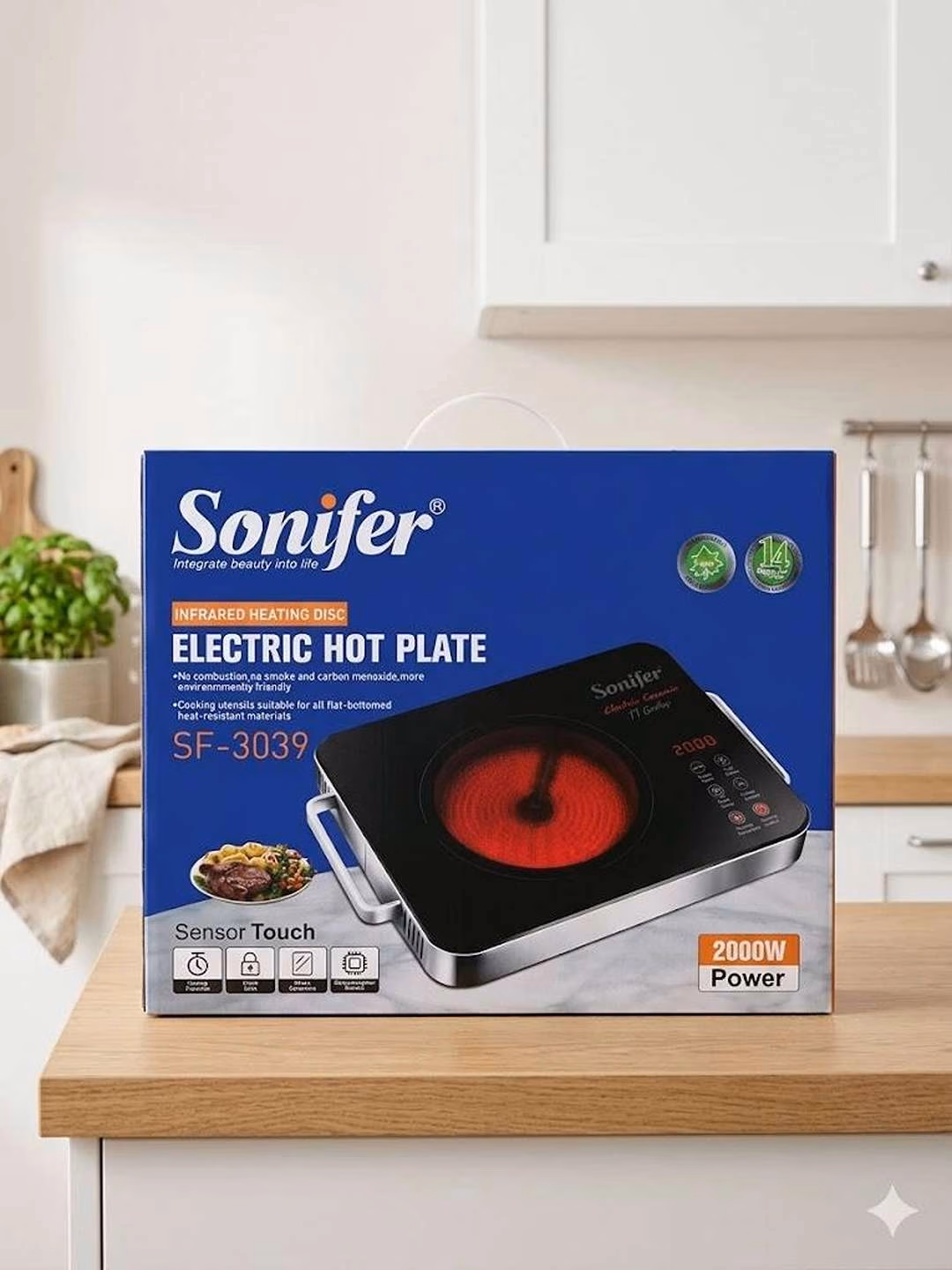 Elektr plita Sonifer SF-3039, sensorli, 2000 Vt, qora-kumush - 3