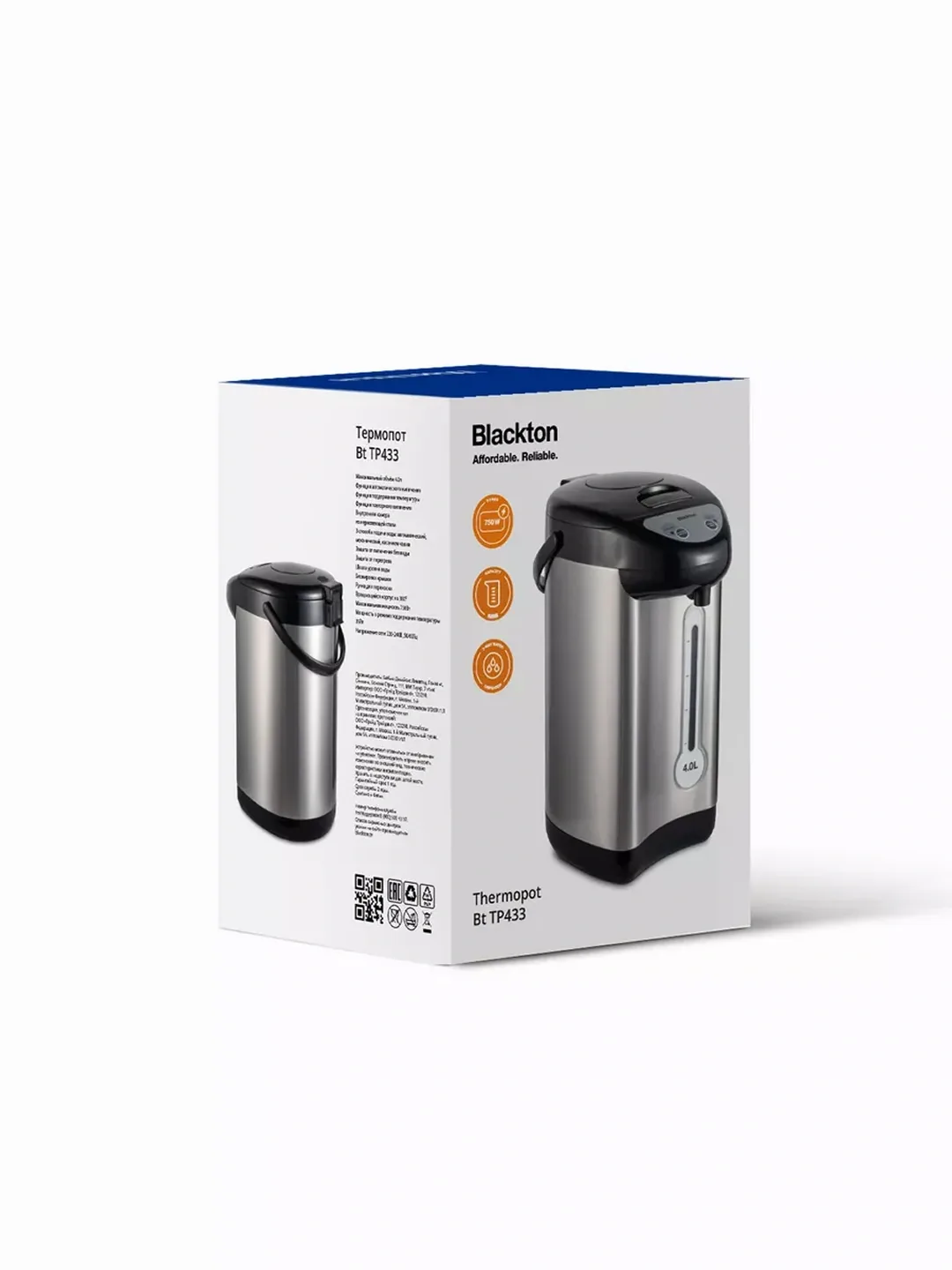 Termopot Blackton TP433, 4 L, 750 Vt, kumushrang-qora
