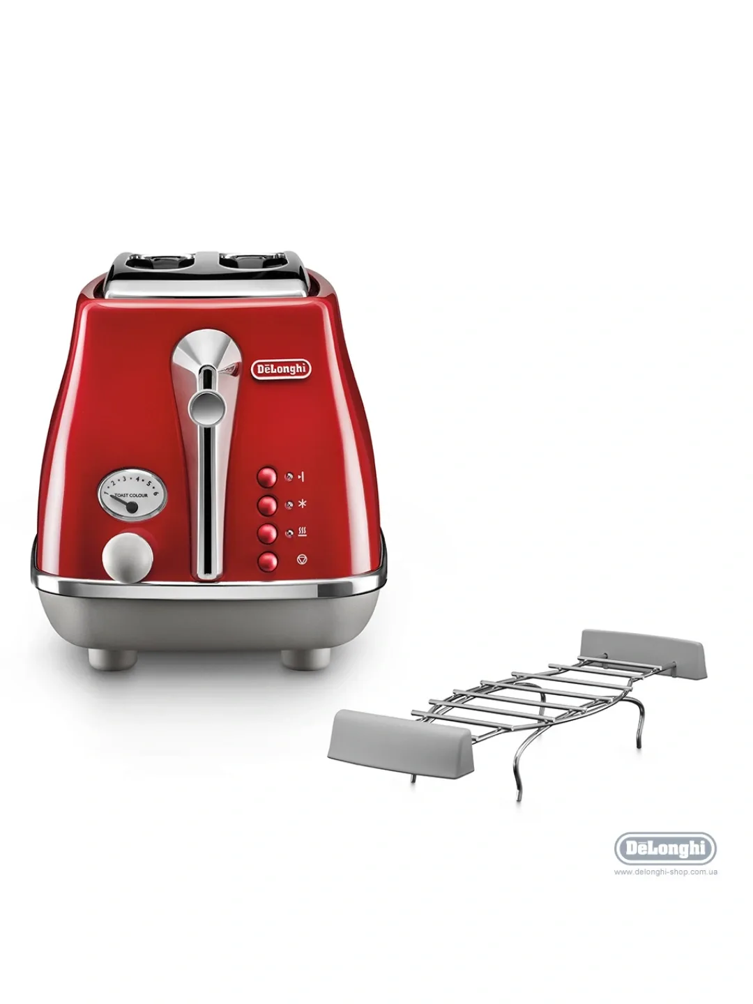 Toster De'Longhi Icona Vintage CTOV2103.R, retro dizayn, qizil