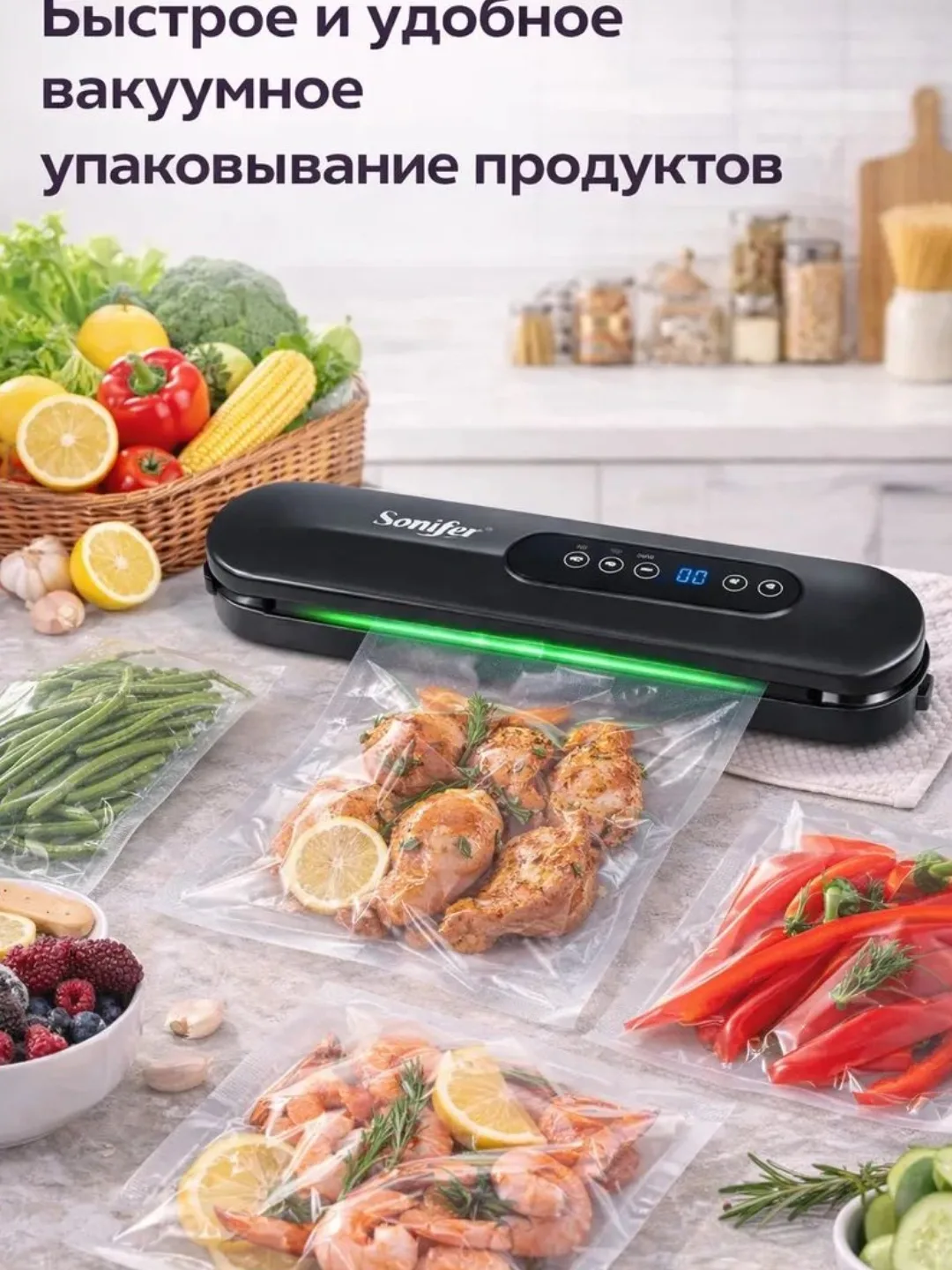 Vakuumli qadoqlash uskunasi Sonifer SF-1512, oq-qora