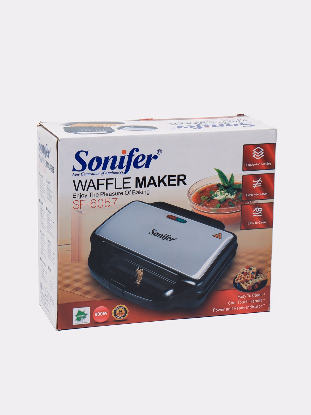 Elektr vafli pishirgich Sonifer SE-6057, 900 Vt, qora-kumushrang - 2