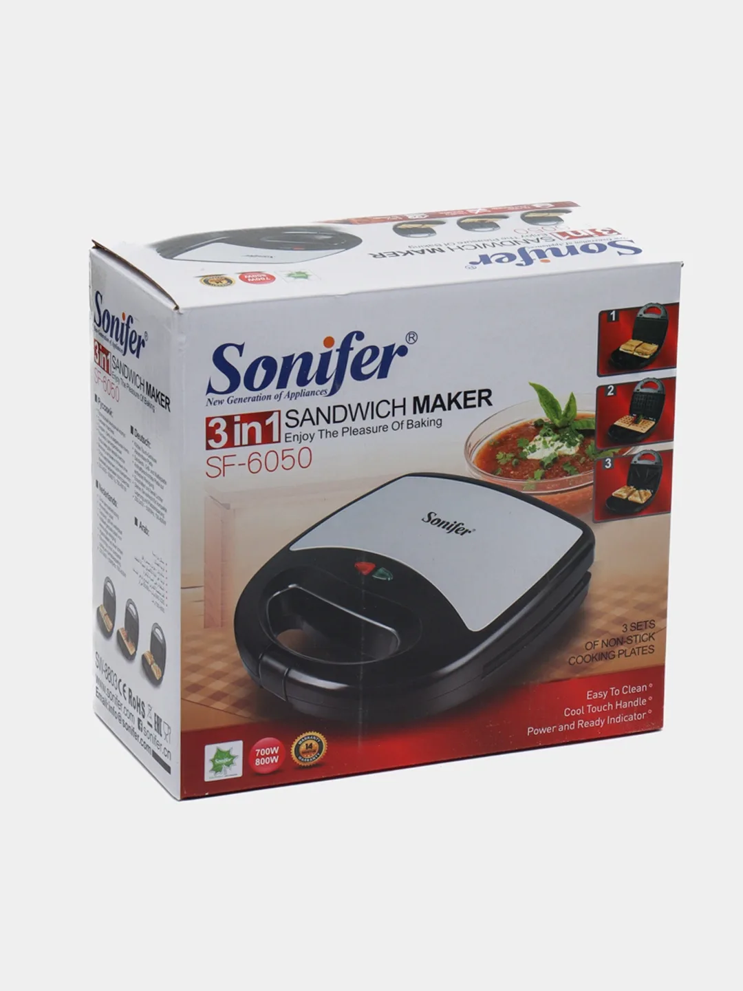 Sendvich va vafli pishirgich Sonifer SF-6050, qora-kumushrang