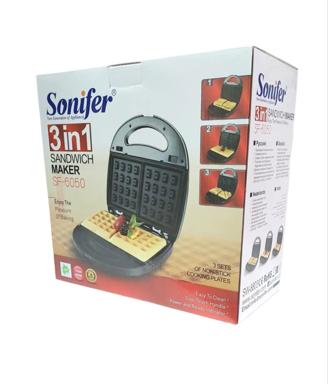 Sendvich va vafli pishirgich Sonifer SF-6050, qora-kumushrang