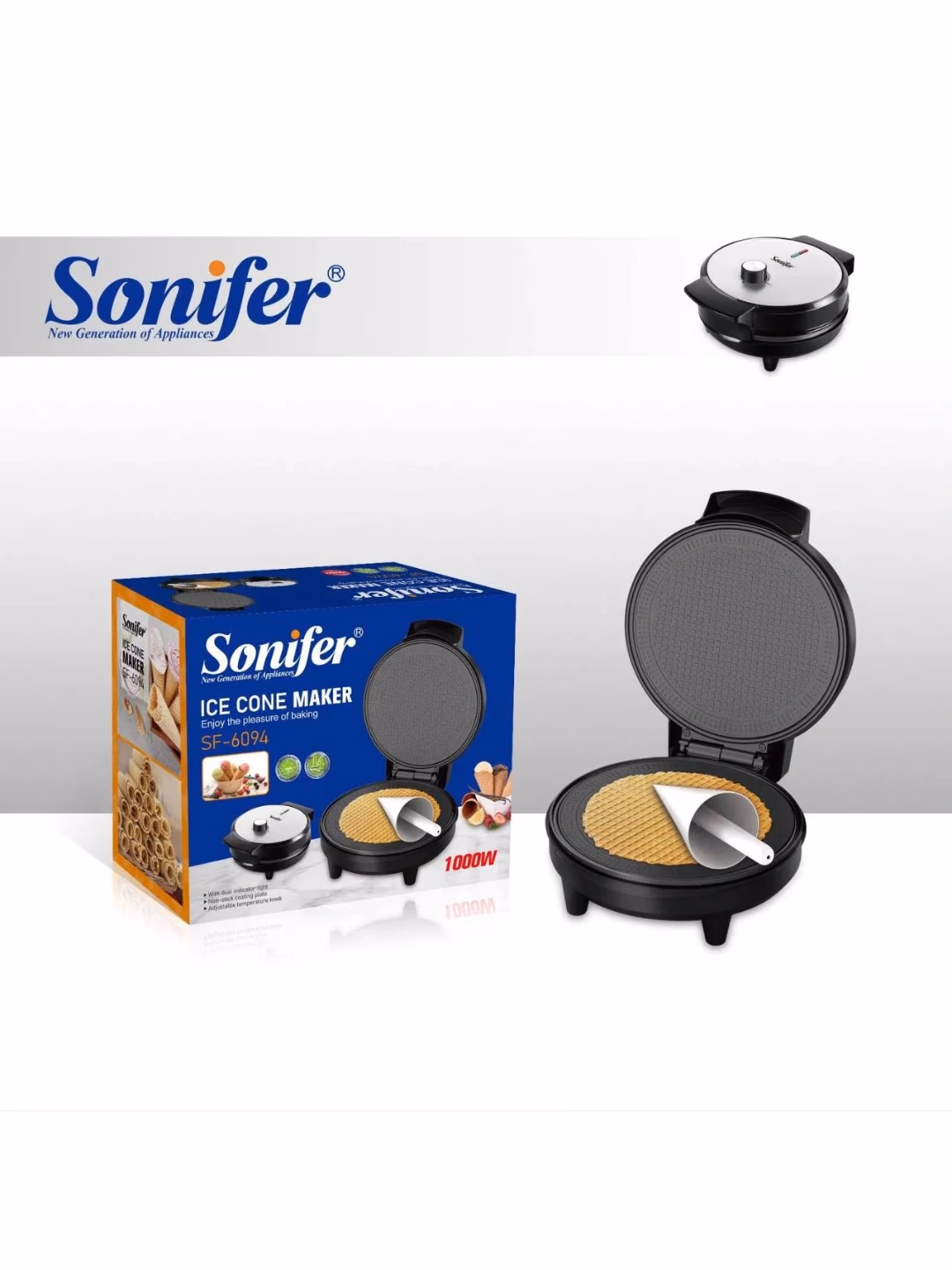 Elektr vafli pishirgich Sonifer SF-6094, 1000 Vt, qora - 2