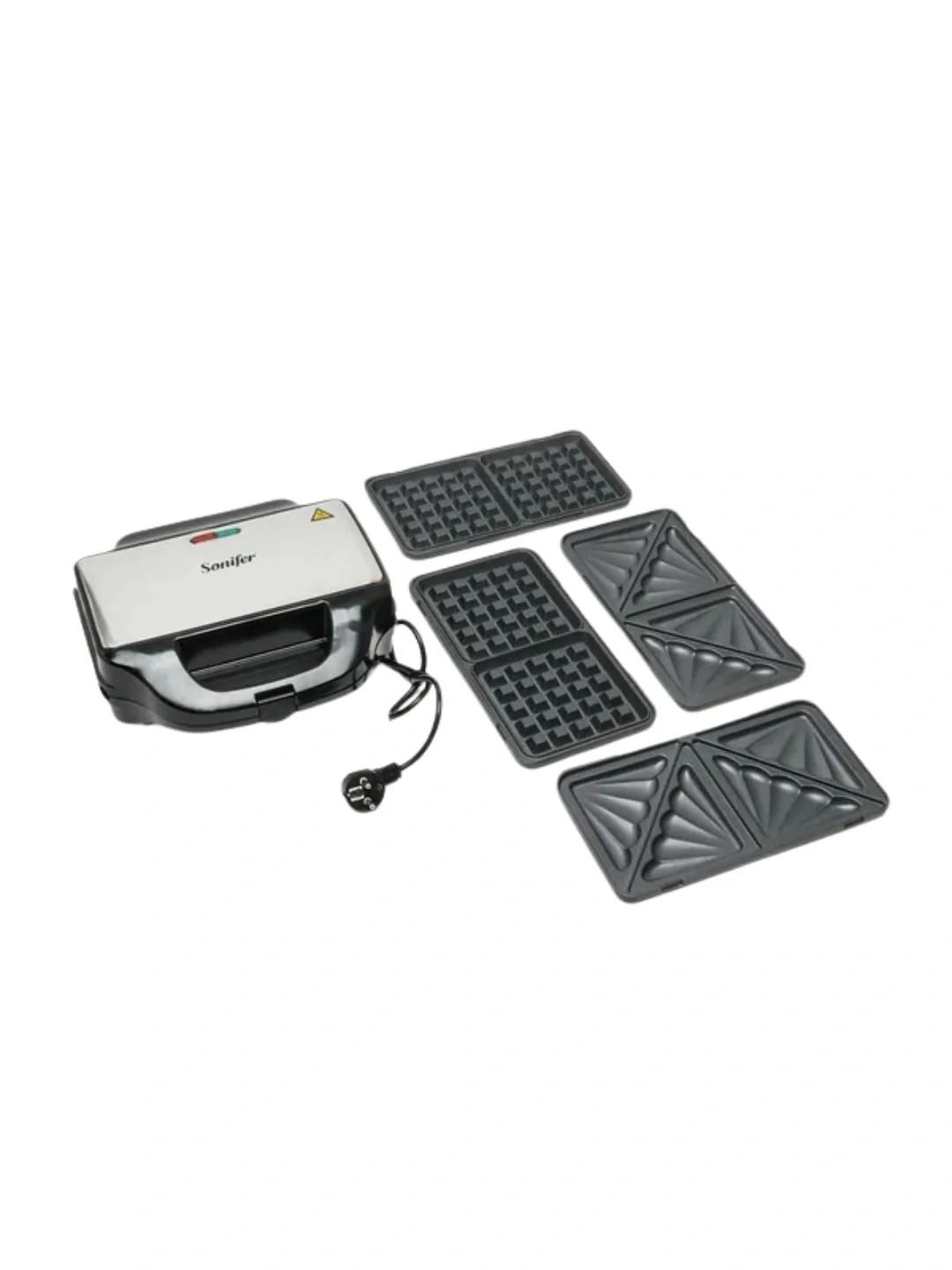 Sendvich va vafli pishirgich Sonifer SF-6166, 1000 Vt, qora-kumushrang