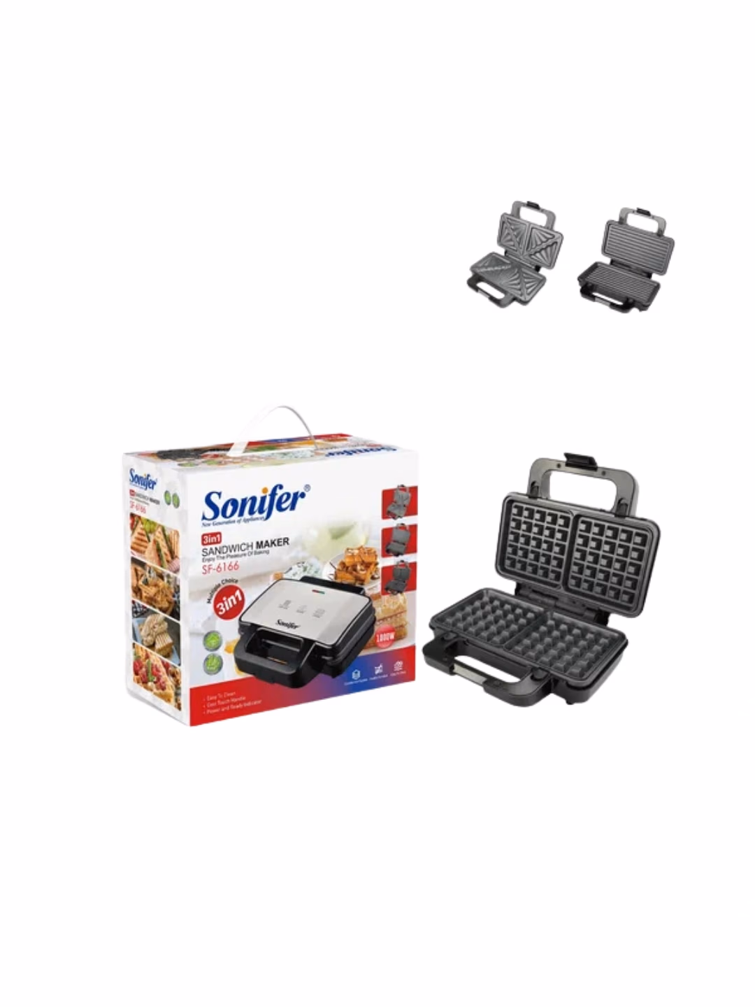 Sendvich va vafli pishirgich Sonifer SF-6166, 1000 Vt, qora-kumushrang - 3