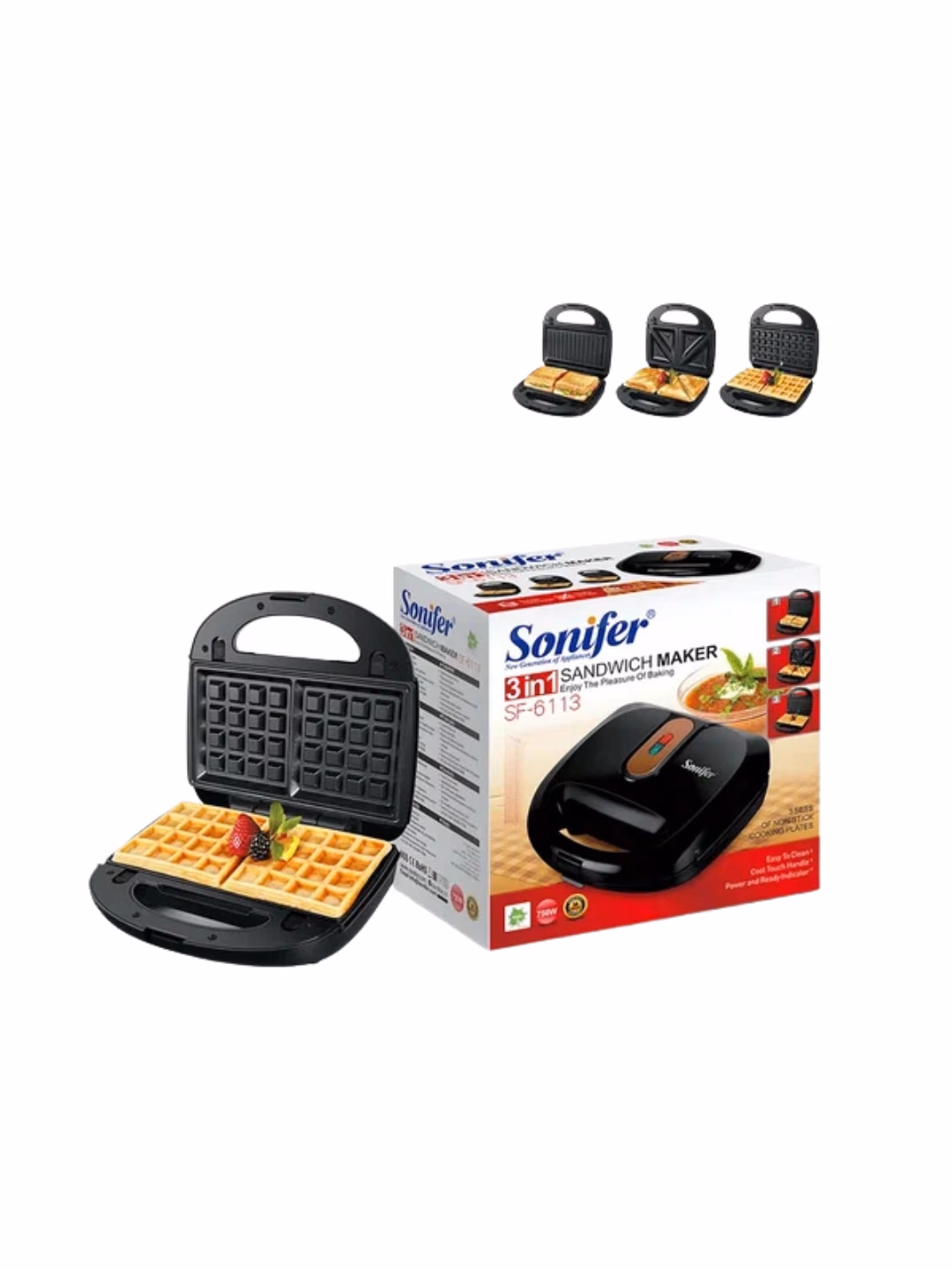Sendvich va vafli pishirgich Sonifer SF-6113, 750 Vt, qora - 2