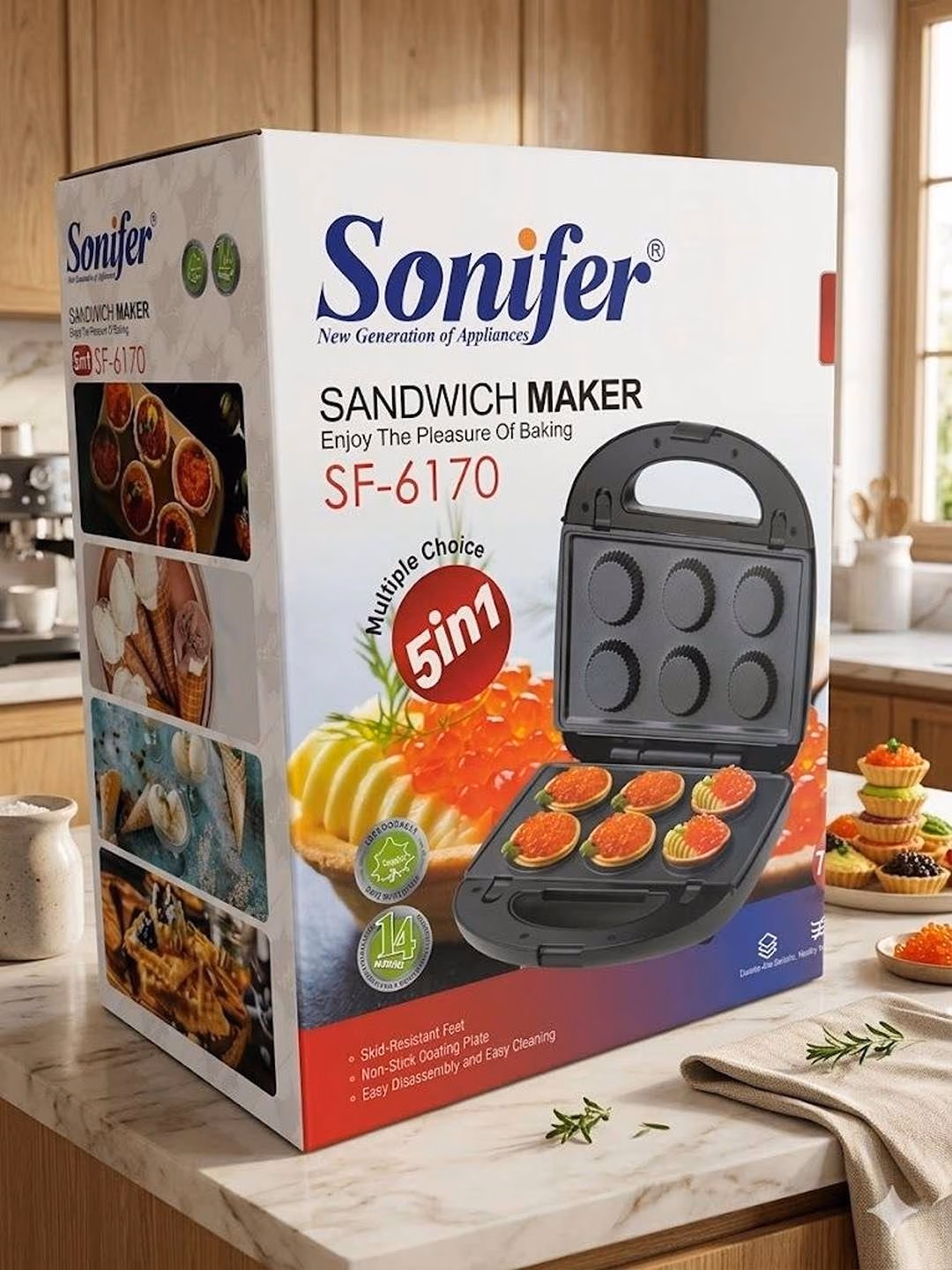 Sendvich va vafli pishirgich Sonifer SF-6170 5 tasi 1 da, qora-kulrang - 3