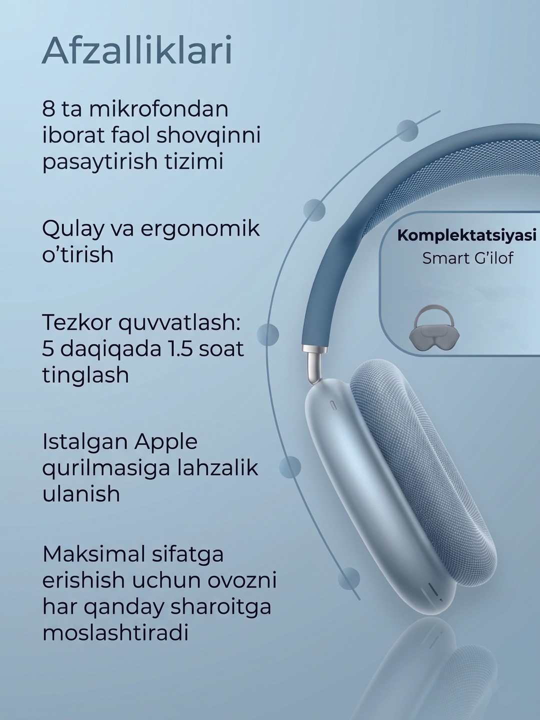 Pods Max Lux Ko'k Rangli Premium Simsiz Quloqchinlar - 3