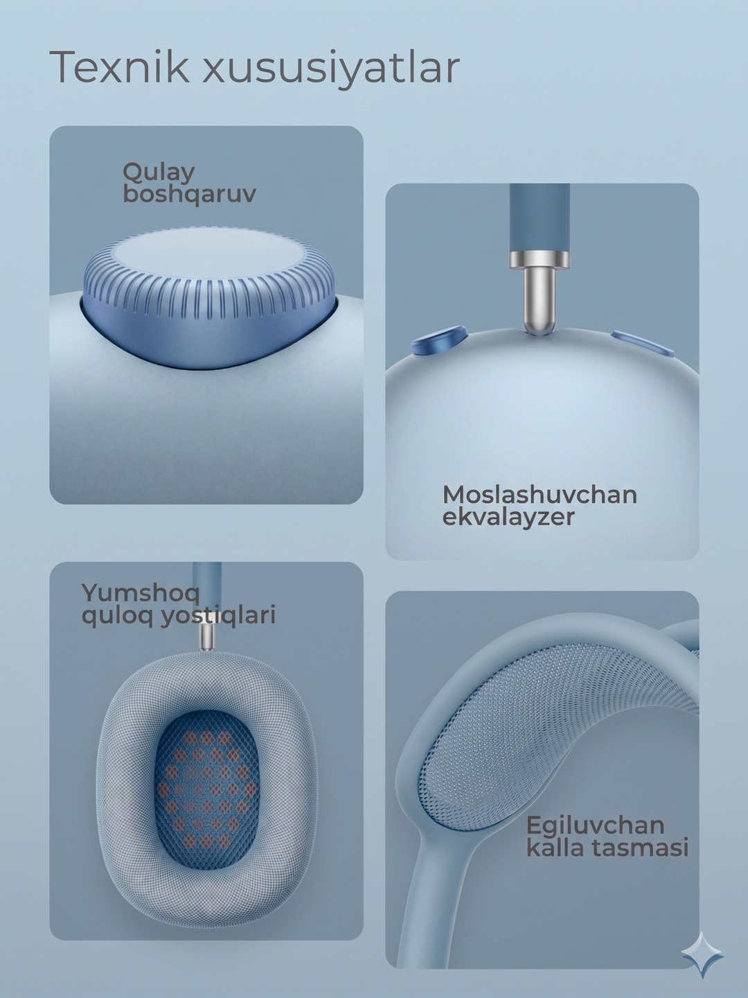 Pods Max Lux Ko'k Rangli Premium Simsiz Quloqchinlar - 5