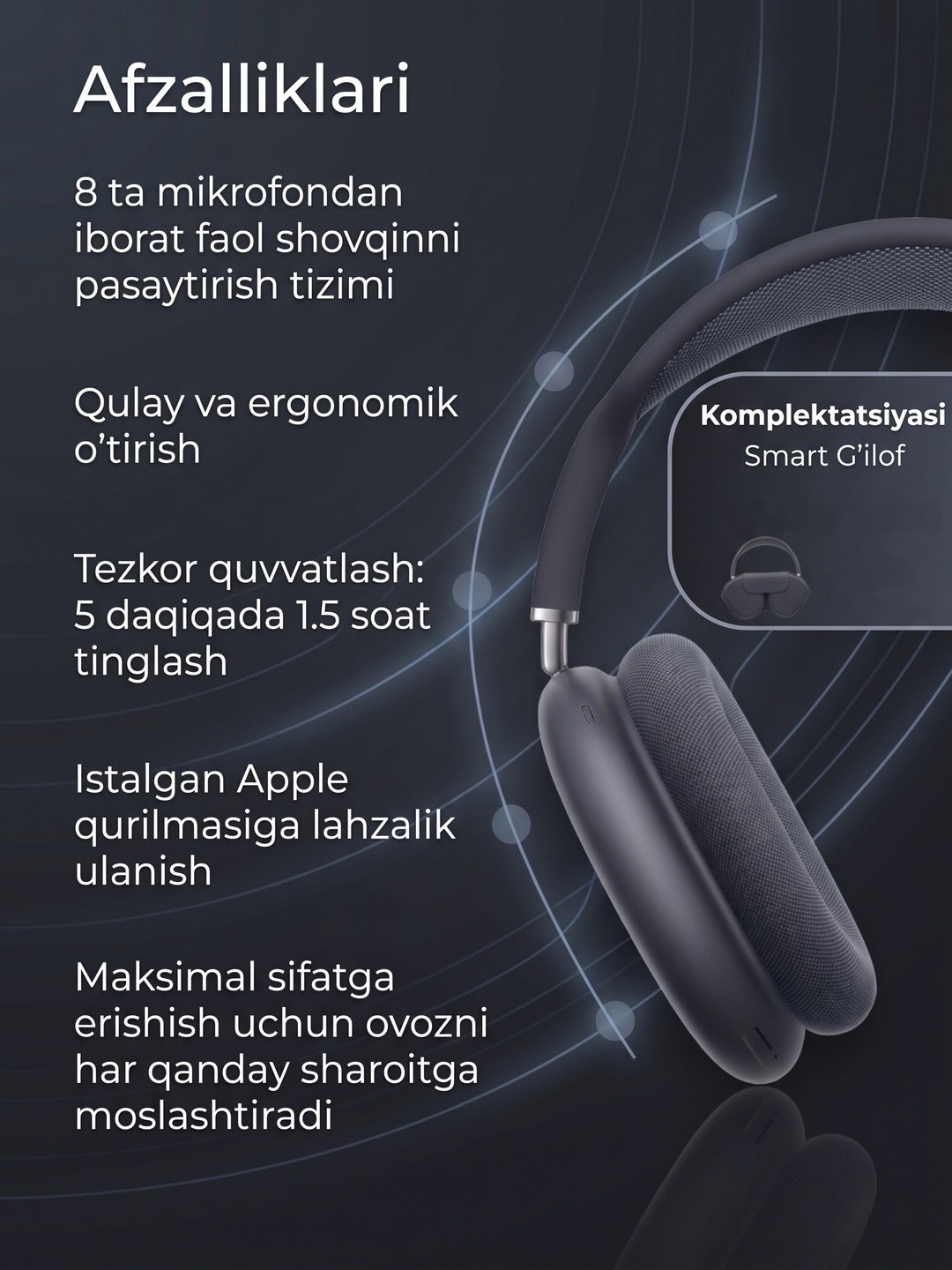 Pods Max Lux Midnight Premium Simsiz Quloqchinlar - 2