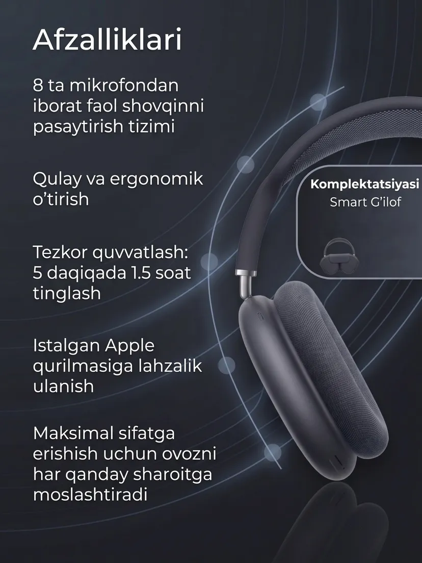 Беспроводные Bluetooth наушники Apple PODS-MAX-LUX-MIDNIGHT, Темная ночь (Midnight)