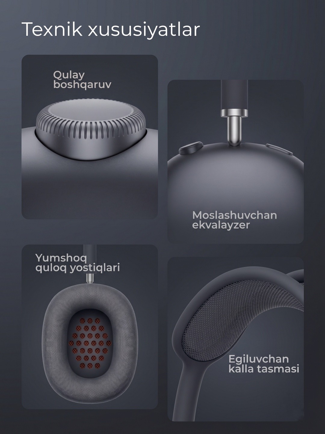 Pods Max Lux Midnight Premium Simsiz Quloqchinlar - 3