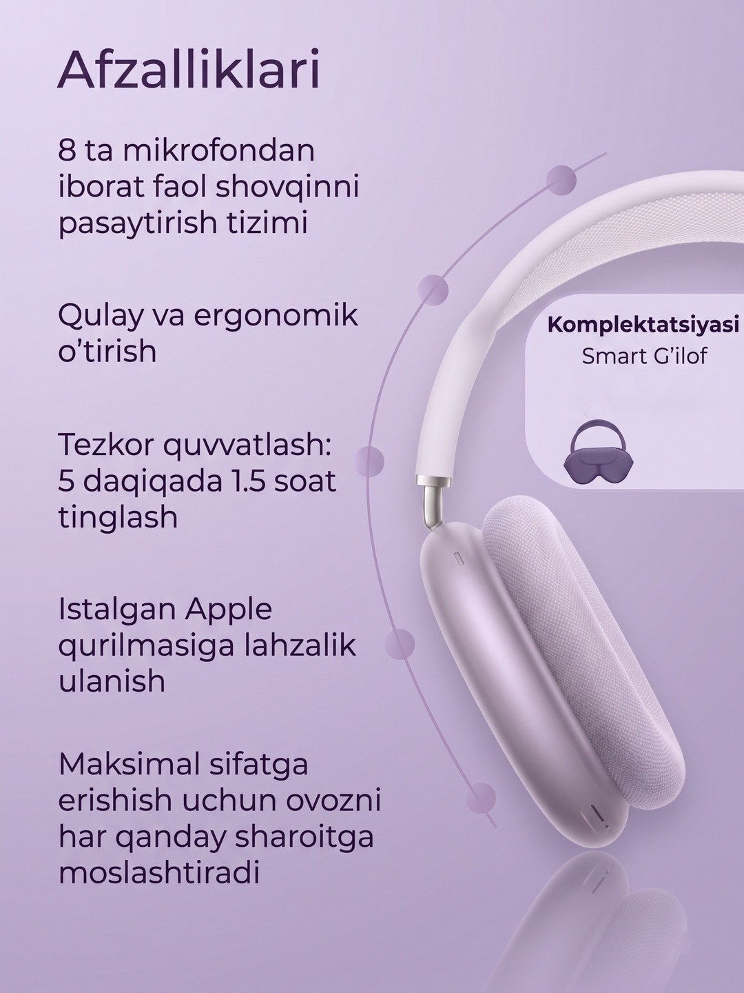 Pods Max Lux Binafsha Premium Simsiz Quloqchinlar - 2