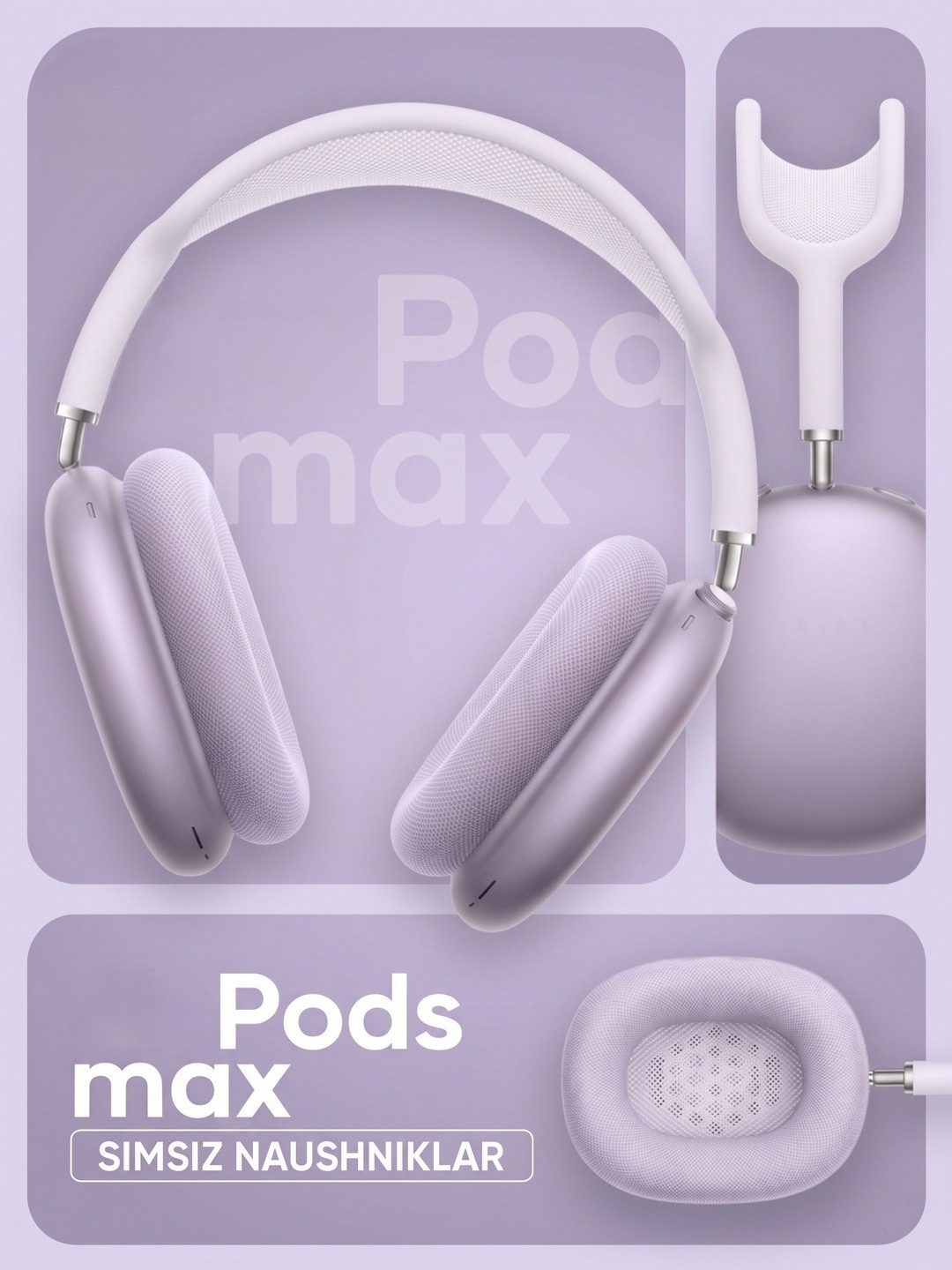 Pods Max Lux Binafsha Premium Simsiz Quloqchinlar