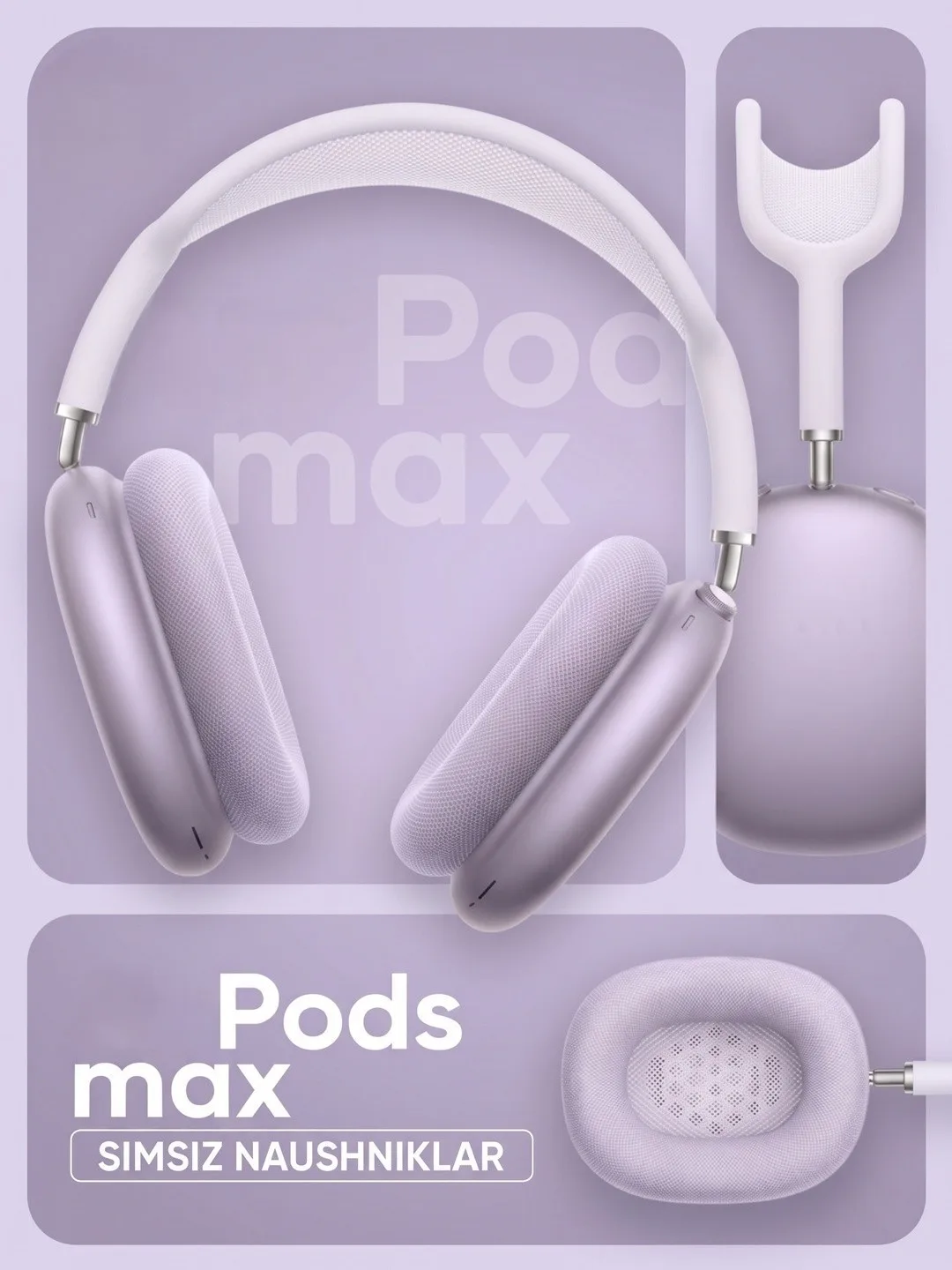 Pods Max Lux Binafsha Premium Simsiz Quloqchinlar