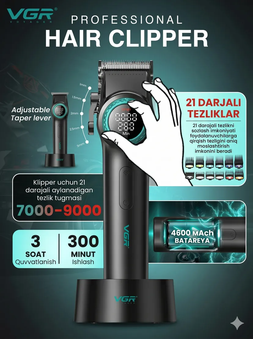 Профессиональный триммер для волос и бороды VGR V-001-977, Черный