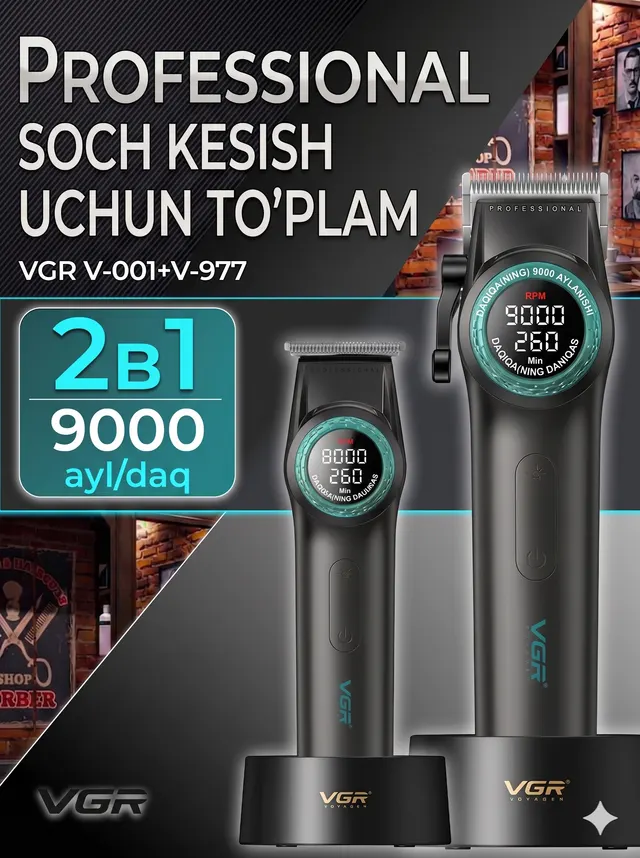 Soch va soqol olish uchun professional trimmer VGR V-001-977, Qora