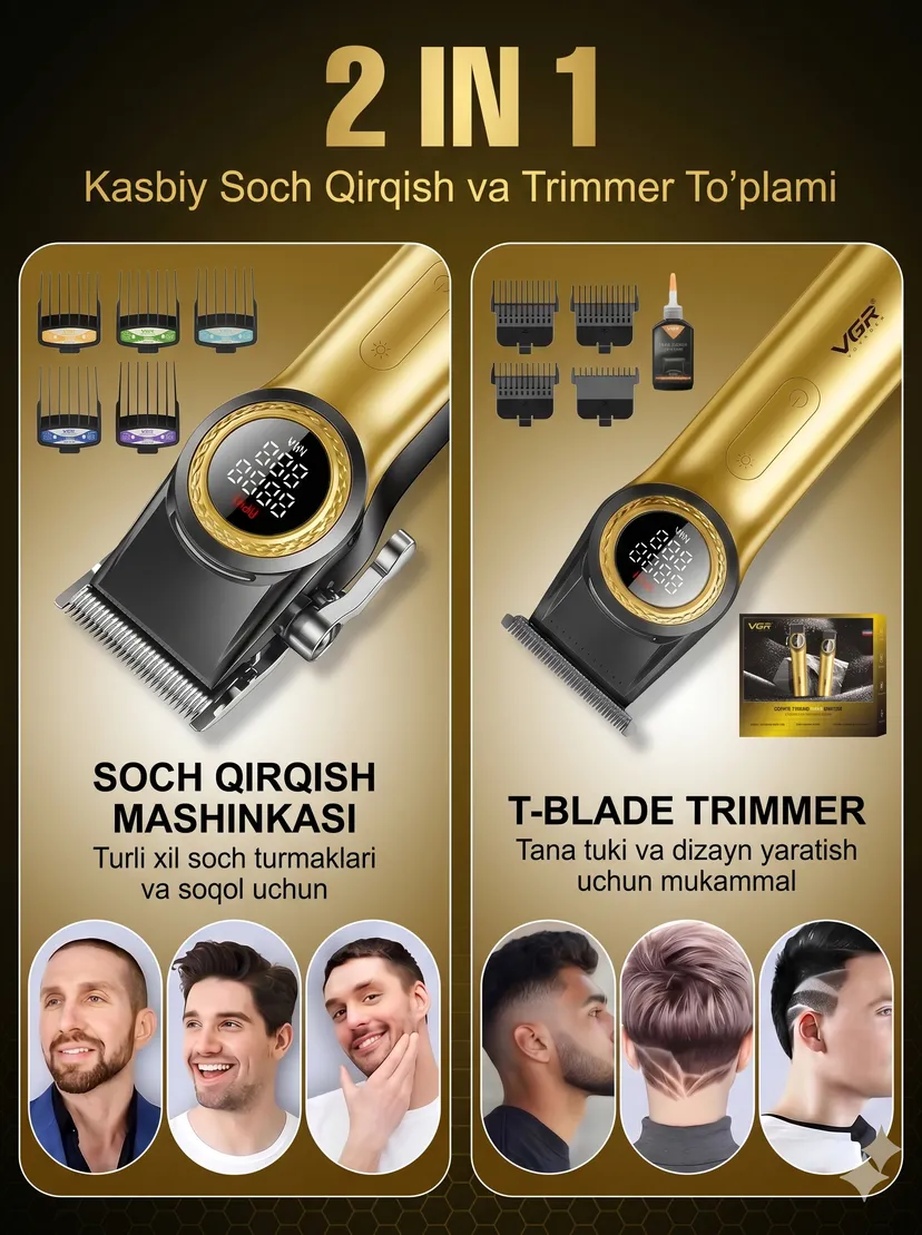 Профессиональный триммер для волос и бороды VGR V-001-977-GOLD, Золотой