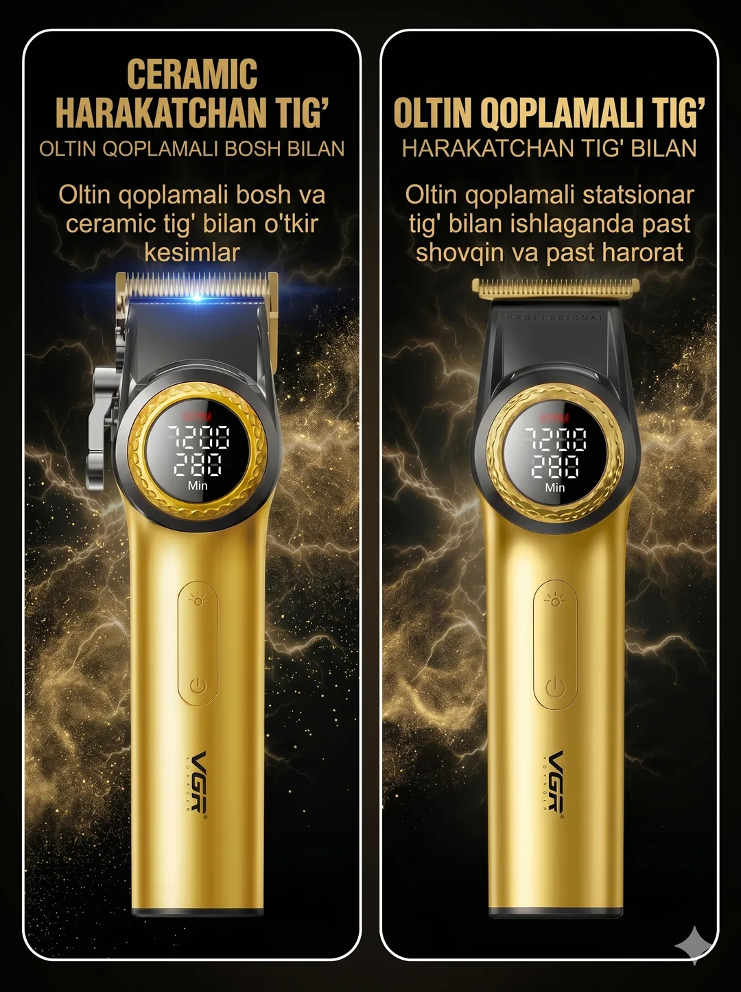 VGR V-001-977 Professional 3-ta-1da Soch Kesish To'plami, LCD, Zaryadlash Stantsiyasi
