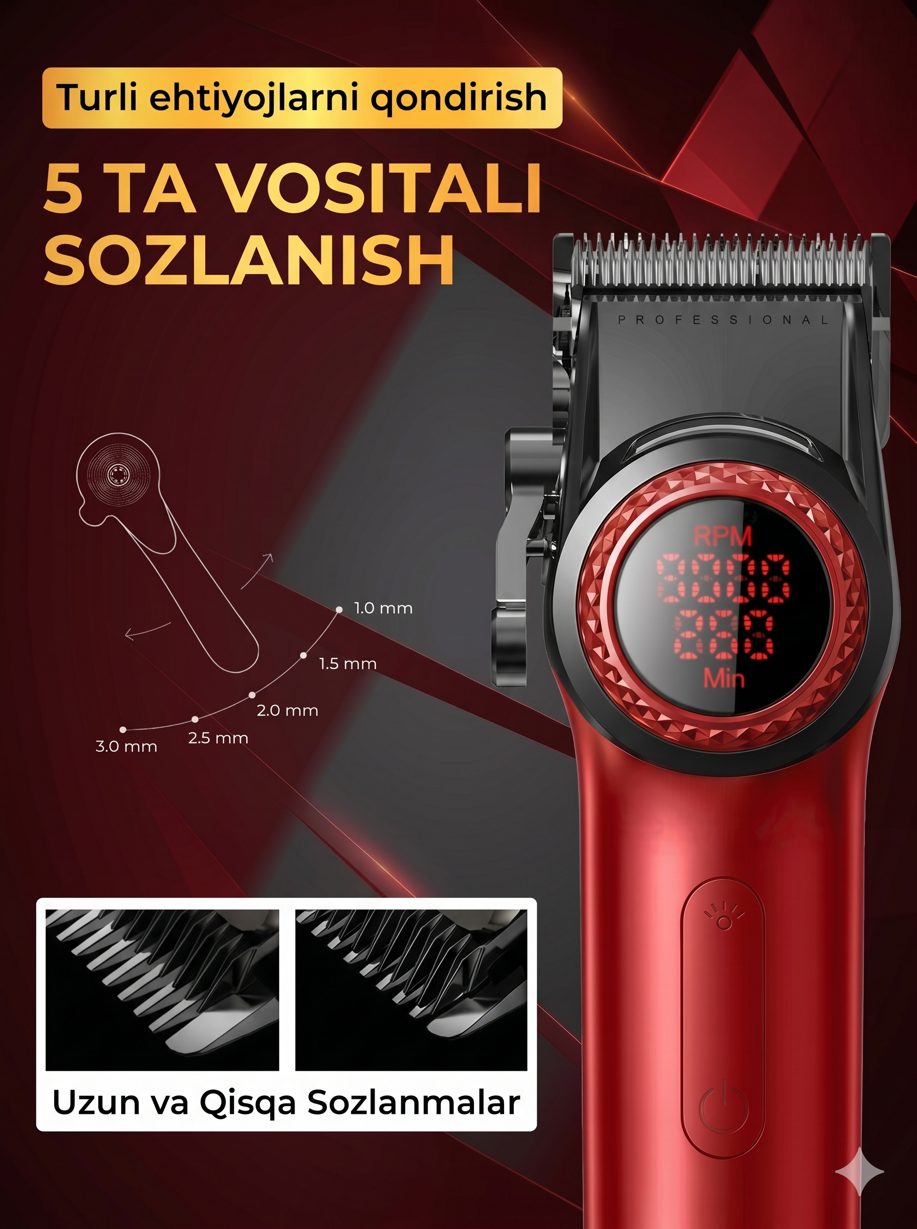VGR V-001-977 Professional 3-ta-1da Soch Kesish To'plami, LCD, Zaryadlash Stantsiyasi - 3
